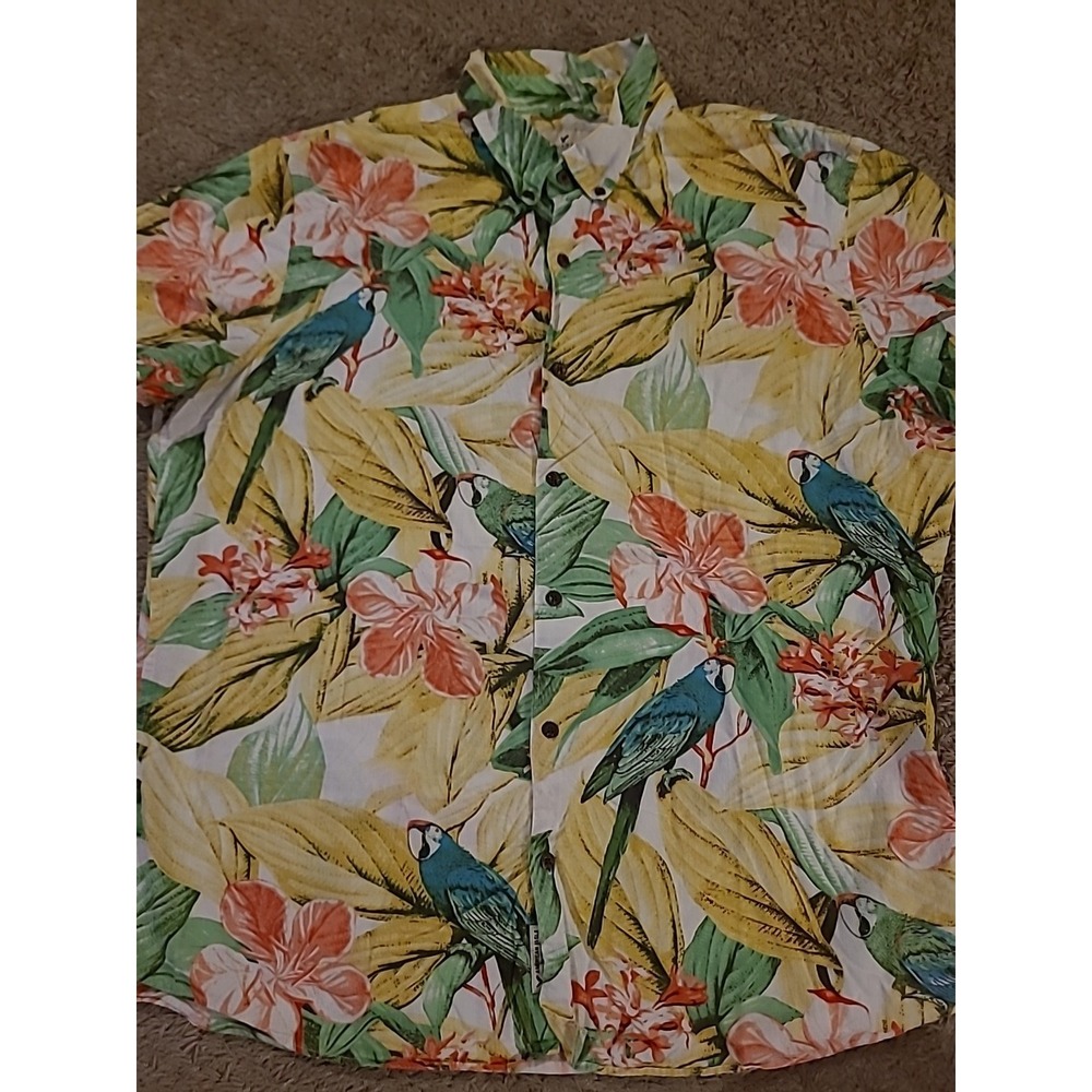 American Eagle Mens XL Hawaiian Button Up Shirt Tropical Parrots Aloha